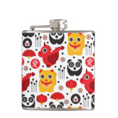China boft kat, draak en panda heupfles (Voorkant)