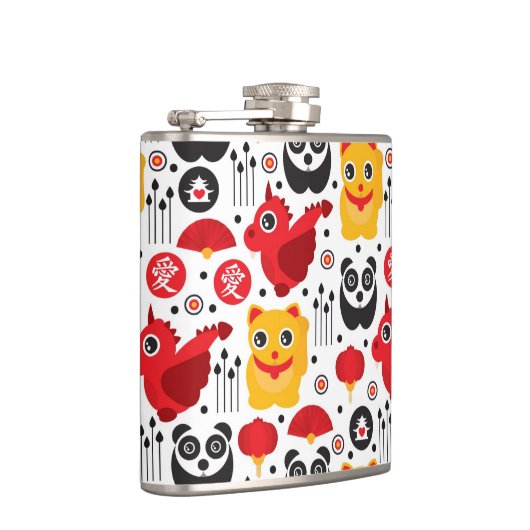 China boft kat, draak en panda heupfles (Rechts)