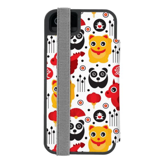 China boft kat, draak en panda incipio iPhone portemonnee hoesje (Agenda Achterkant)