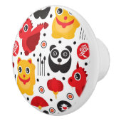 China boft kat, draak en panda keramische knop (Rechts)