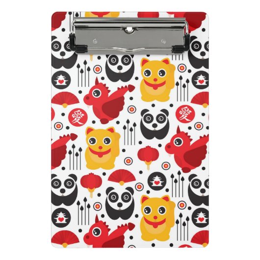China boft kat, draak en panda mini klembord (Voorkant)