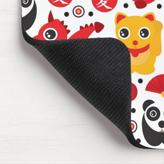 China boft kat, draak en panda muismat (Hoek)