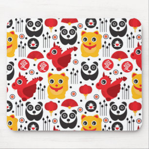 China boft kat, draak en panda muismat