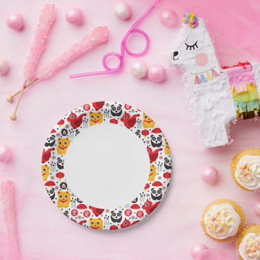 China boft kat, draak en panda papieren bordje (Feest)