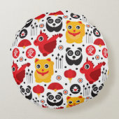China boft kat, draak en panda rond kussen (Achterkant)