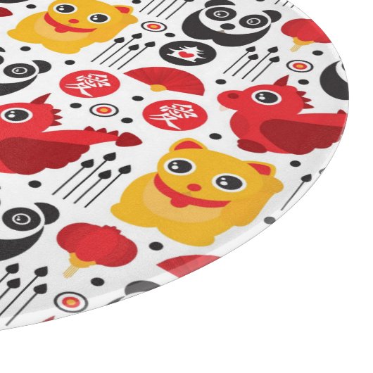 China boft kat, draak en panda snijplank (Hoek)