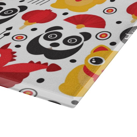 China boft kat, draak en panda snijplank (Hoek)