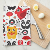 China boft kat, draak en panda theedoek (Quarter Fold)