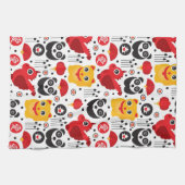 China boft kat, draak en panda theedoek (Horizontaal)