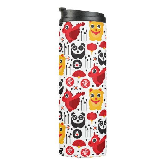 China boft kat, draak en panda thermosbeker (Geroteerd rechts)