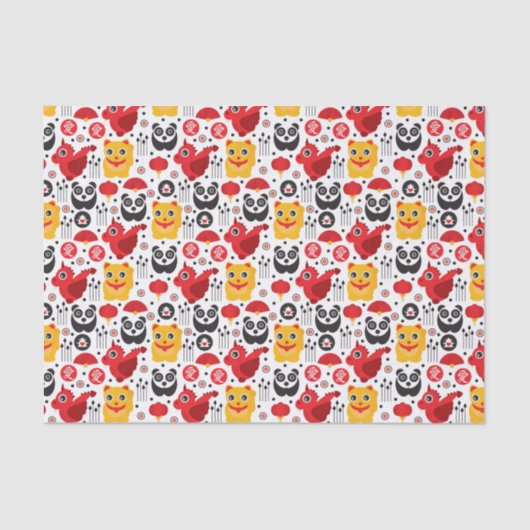 China boft kat, draak en panda tissuepapier (Voorkant)