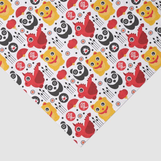 China boft kat, draak en panda tissuepapier (Detail)