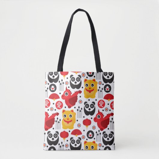China boft kat, draak en panda tote bag (Voorkant)