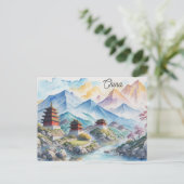 China Chinese Pagode Mountain Waterverf Reizen Briefkaart (Staand voorkant)