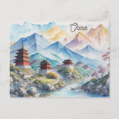 China Chinese Pagode Mountain Waterverf Reizen Briefkaart (Voorkant)
