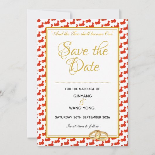 CHINA Custom Christelijk Weddenschap 婚 礼 Save The Date (Voorkant)