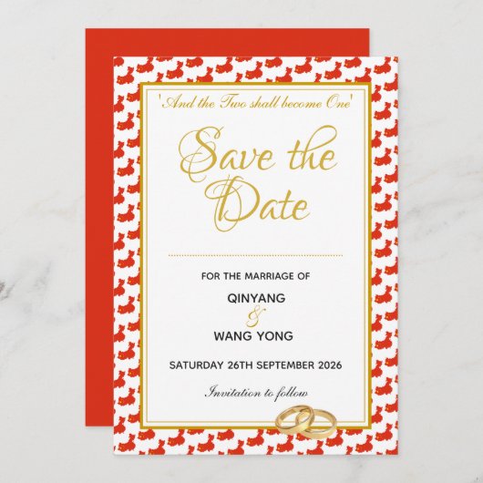 CHINA Custom Christelijk Weddenschap 婚 礼 Save The Date (Voorkant / Achterkant)
