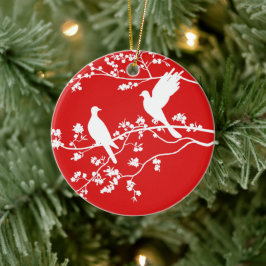 China Doves (rood) - Keramisch Ornament