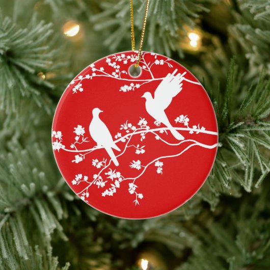 China Doves (rood) - Keramisch Ornament (Boom)