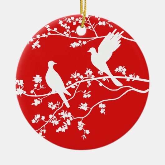 China Doves (rood) - Keramisch Ornament (Voorkant)