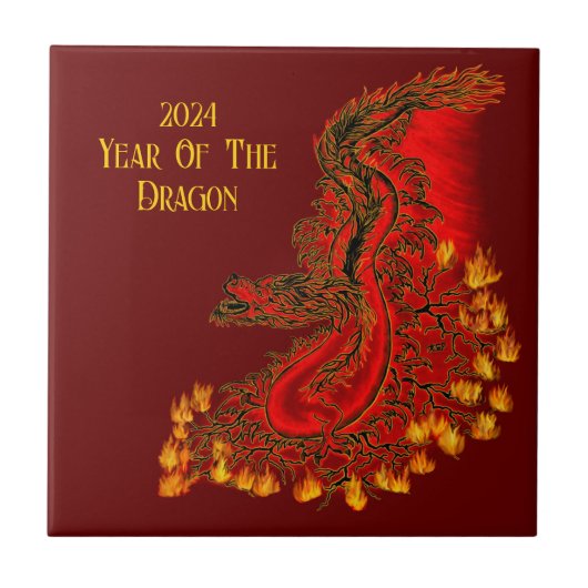 China Dragon, 2024 Jaar van de Draak Tegeltje (Voorkant)