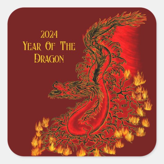 China Dragon, 2024 Jaar van de Draak Vierkante Sticker (Voorkant)