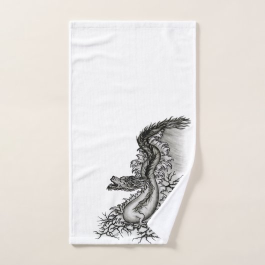 China Dragon, Black and White Design in Tattoostyl Bad Handdoek (Handdoek)