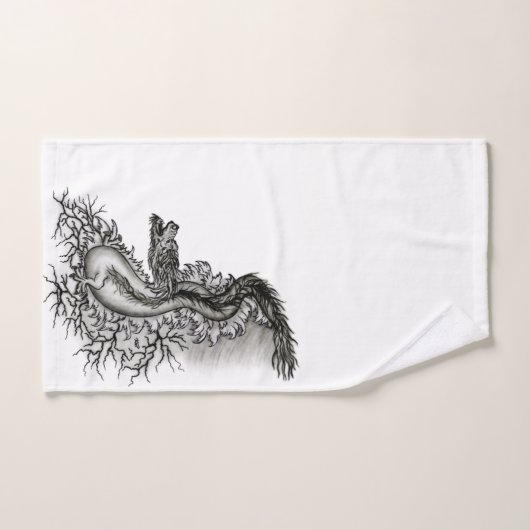 China Dragon, Black and White Design in Tattoostyl Bad Handdoek (Handdoek)