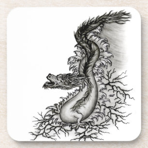 China Dragon, Black and White Design in Tattoostyl Bier Onderzetter