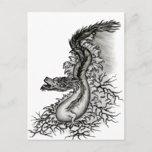 China Dragon, Black and White Design in Tattoostyl Briefkaart