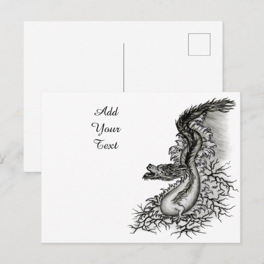 China Dragon, Black and White Design in Tattoostyl Briefkaart (Voorkant / Achterkant)