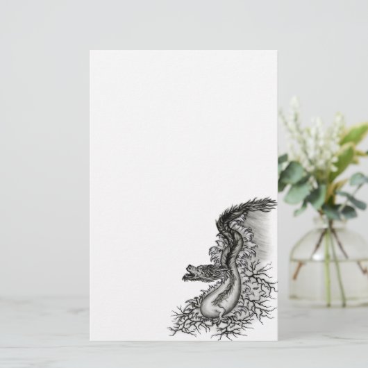 China Dragon, Black and White Design in Tattoostyl Briefpapier (Staand voorkant)