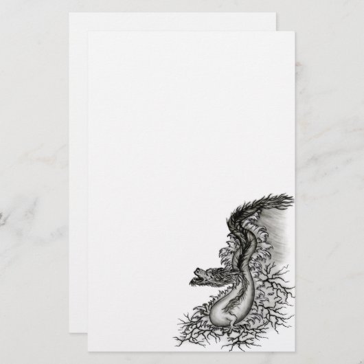China Dragon, Black and White Design in Tattoostyl Briefpapier (Voorkant / Achterkant)