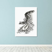 China Dragon, Black and White Design in Tattoostyl Canvas Afdruk (Insitu (Houten vloer))