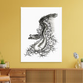 China Dragon, Black and White Design in Tattoostyl Canvas Afdruk (Insitu (Woonkamer))