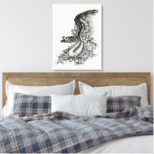 China Dragon, Black and White Design in Tattoostyl Canvas Afdruk (Insitu (Slaapkamer))
