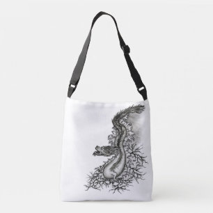 China Dragon, Black and White Design in Tattoostyl Crossbody Tas
