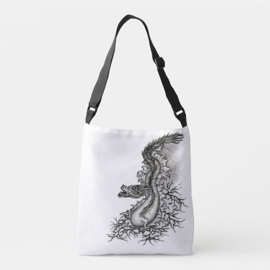China Dragon, Black and White Design in Tattoostyl Crossbody Tas (Achterkant)