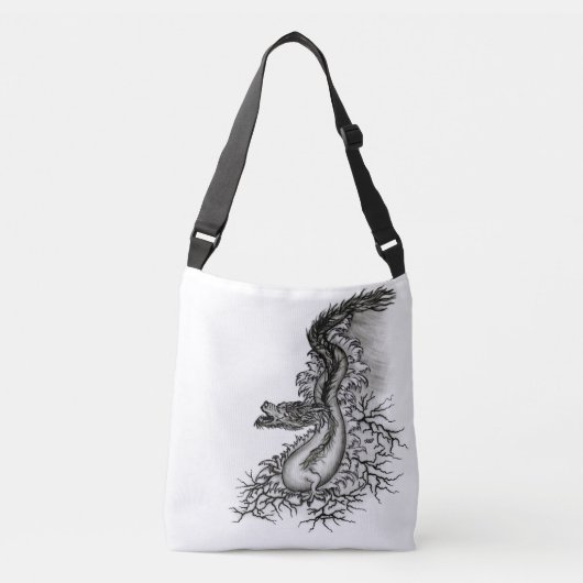 China Dragon, Black and White Design in Tattoostyl Crossbody Tas (Voorkant)