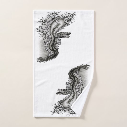 China Dragon, Black and White Design in Tattoostyl Handdoek (Handdoek)