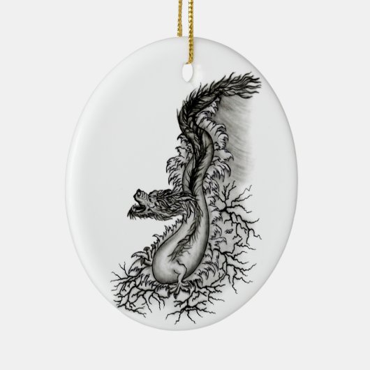 China Dragon, Black and White Design in Tattoostyl Keramisch Ornament (Rechts)