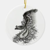 China Dragon, Black and White Design in Tattoostyl Keramisch Ornament (Voorkant)