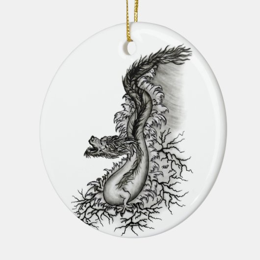 China Dragon, Black and White Design in Tattoostyl Keramisch Ornament (Links)