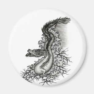 China Dragon, Black and White Design in Tattoostyl Magneet