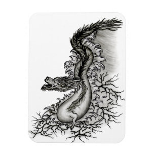 China Dragon, Black and White Design in Tattoostyl Magneet