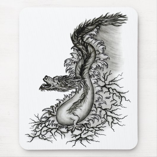 China Dragon, Black and White Design in Tattoostyl Muismat (Voorkant)