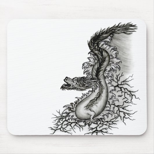 China Dragon, Black and White Design in Tattoostyl Muismat (Voorkant)