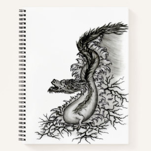 China Dragon, Black and White Design in Tattoostyl Notitieboek