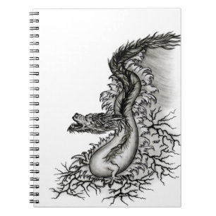 China Dragon, Black and White Design in Tattoostyl Notitieboek