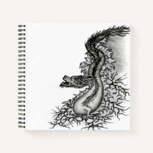 China Dragon, Black and White Design in Tattoostyl Notitieboek